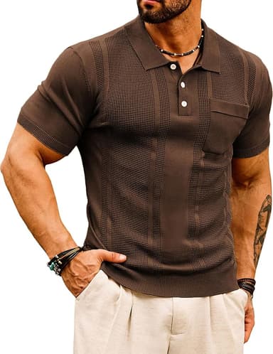 GRACE KARIN Mens Breathable Polo Shirts Short Sleeve Lightweight Knit Texture Golf Shirts Knitwear
