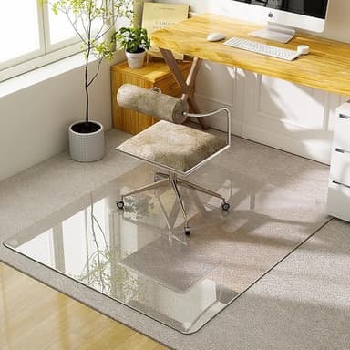 GLSLAND 47"x40" Tempered Glass Chair Mat Heavy-Duty Floor Protector for Carpet & Hard Floors Scratch-Resistant Office Computer Desk Mats Clear - Image 1
