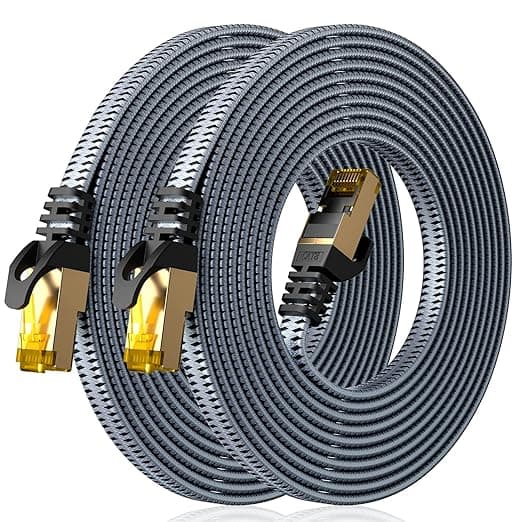 ARISKEEN Cat 8 Ethernet Cable 6 FT 2 Pack, 40Gbps 2000Mhz High Speed Cat8 Network LAN Patch Cord, Nylon Braided Heavy Duty Shielded RJ45 Flat Internet Cable for Indoor Outdoor - 6 Feet (Grey - Image 1