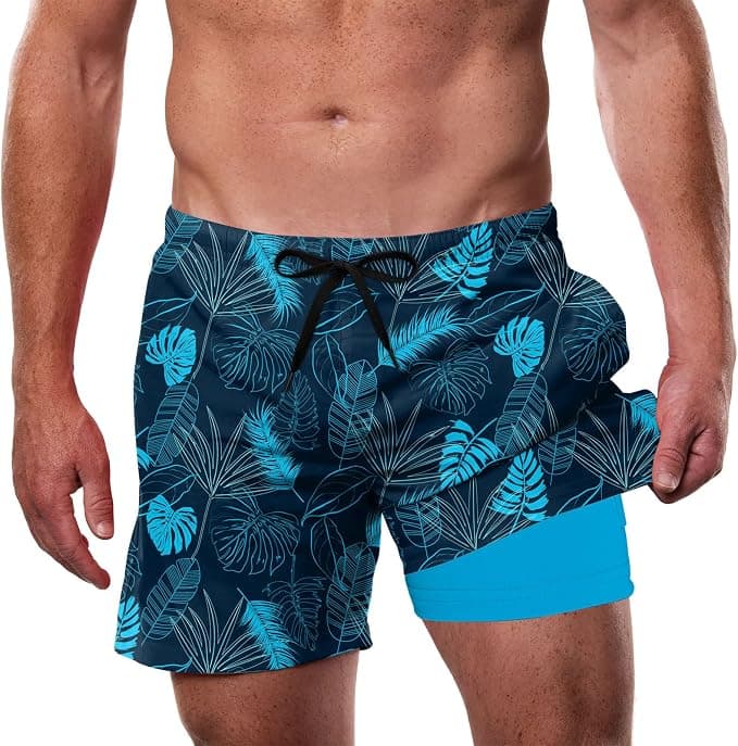 Cozople Mens Swim Trunks with Compression Liner 5.5" Inseam Quick Dry Bathing Suit Lightweight Swimming Shorts - Image 1
