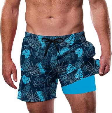 Cozople Mens Swim Trunks with Compression Liner 5.5" Inseam Quick Dry Bathing Suit Lightweight Swimming Shorts - Image 1