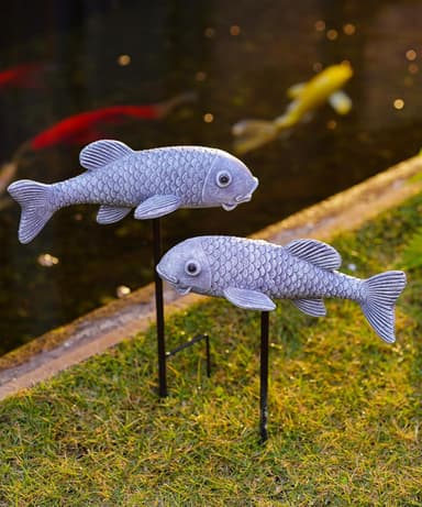 Outdoor Koi Fish Statues 2Pack: Garden Sculpture Ornaments Pond Decor for Yard Lawn Patio Porch Outside Decorative Gifts for Grandma Women Mom - Image 2