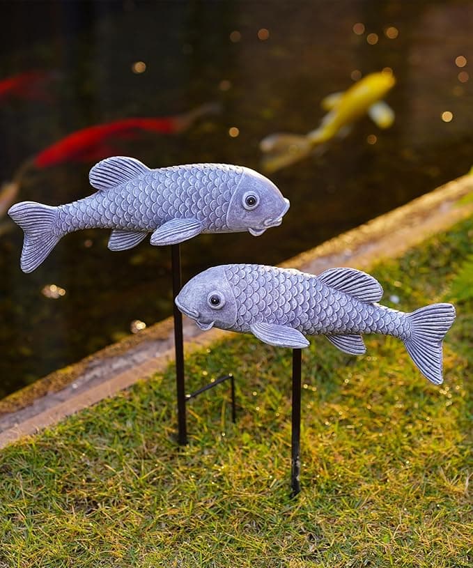 Outdoor Koi Fish Statues 2Pack: Garden Sculpture Ornaments Pond Decor for Yard Lawn Patio Porch Outside Decorative Gifts for Grandma Women Mom - Image 1