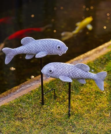 Outdoor Koi Fish Statues 2Pack: Garden Sculpture Ornaments Pond Decor for Yard Lawn Patio Porch Outside Decorative Gifts for Grandma Women Mom - Image 1