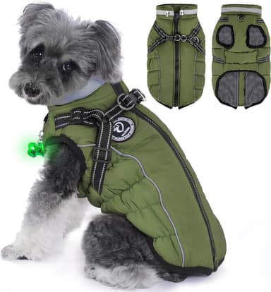 Waterproof Dog Jacket with Built-in Harness, Winter Snow Dog Warm Coat for Small, Medium Dogs, Cold Weather Cozy Vest Clothes with Luminous Pendant and Reflective Strips, Adjustable Straps - Image 2