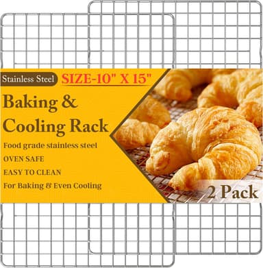 2PCS Cooling Racks for Cooking and Baking - 10" x 15"Heavy Duty Stainless Steel Wire Rack for Baking, Grilling, Roasting - Oven & Dishwasher Safe - Fits Jelly Roll Sheet Pan-Silver - Image 2
