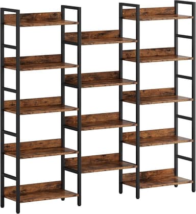 IRONCK Bookcases and Bookshelves Triple Wide 5 Tiers Industrial Bookshelf with Baffles Large Etagere Bookshelf with Metal Frame for Living Room Home Office - Image 1