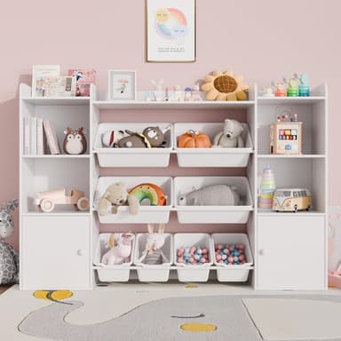 Xilingol Kids Toy Storage Organizer W/8 Removable Toy Bins, 4-Tier Toy Organizers W/6 Storage Cubbies, Kid Bookshelf and Toy Storage for Playroom, Bedroom, Kids Room, Classroom - Image 2