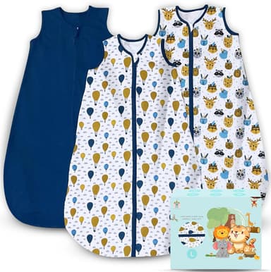 Cute Castle Baby Sleep Sack 12-18 Months - Lightweight 100% Cotton 2-Way Zipper TOG 0.5 Infant Wearable Blanket, Newborn Essentials Toddler Sleep Clothes, 3 Pack(Blue, Balloons, Animals - Image 2