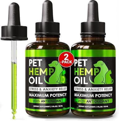 Hemp Oil for Dogs and Cats - Organic Hemp Oil Drops for Anxiety Relief, Stress,Pain, Calming, Sleep, Arthritis - Hip and Joint Support - Skin Health, Anti-Inflammatory - Omega 3-6-9 Pet Drops (2 Pack - Image 1
