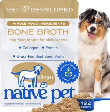 Native Pet Bone Broth for Dogs and Cats - Made with Real Beef Bone Broth, Dog Food Toppers for Picky Eaters- Provides Extra Hydration & Nutrition for Joint Strength, Immunity & Heart Health-192 Scoops - Image 2
