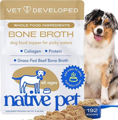 Native Pet Bone Broth for Dogs and Cats - Made with Real Beef Bone Broth, Dog Food Toppers for Picky Eaters- Provides Extra Hydration & Nutrition for Joint Strength, Immunity & Heart Health-192 Scoops - Image 1