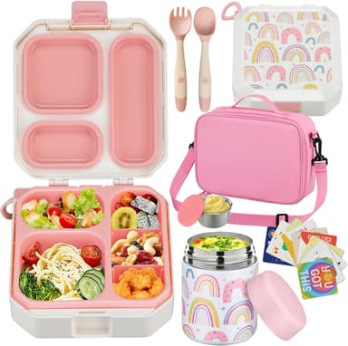 wiwens Bento Lunch Box for Kids with 12oz Soup Thermo Leak-Proof Lunch Food Container with 5 Compartment Thermo Hot Food Jar and Insulated Lunch Bag for Kid Toddler Girls Boys to School - Image 2