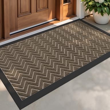 DEXI Front Door Mat Outside Entrance, 3x5 ft Rubber Entry Doormat Heavy Duty, Welcome Mats Non Slip for Inside House Floor Entryway Back Doors Exterior Patio, Chevron Brown - Image 2