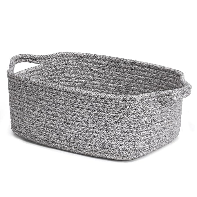 CHICVITA Storage Basket for Gifting, Small Woven Basket for Towels, Cute Baskets for Baby, Nursery, Decorative Rope Baskets for Living Room, Grey, 13 x 9.8 x 5 inches - Image 1