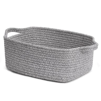 CHICVITA Storage Basket for Gifting, Small Woven Basket for Towels, Cute Baskets for Baby, Nursery, Decorative Rope Baskets for Living Room, Grey, 13 x 9.8 x 5 inches - Image 1