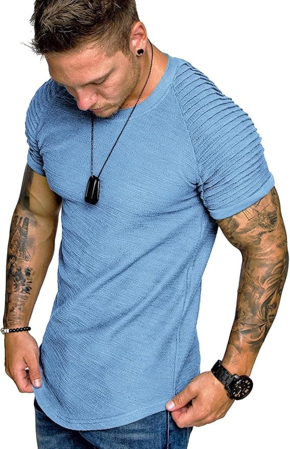 COOFANDY Men's Muscle T-Shirt Pleated Raglan Sleeve Bodybuilding Gym Tee Short Sleeve Fashion Workout Shirts Hipster Shirt - Image 1