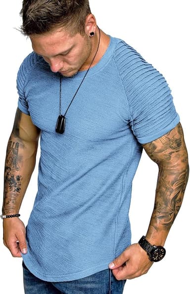 COOFANDY Men's Muscle T-Shirt Pleated Raglan Sleeve Bodybuilding Gym Tee Short Sleeve Fashion Workout Shirts Hipster Shirt - Image 1