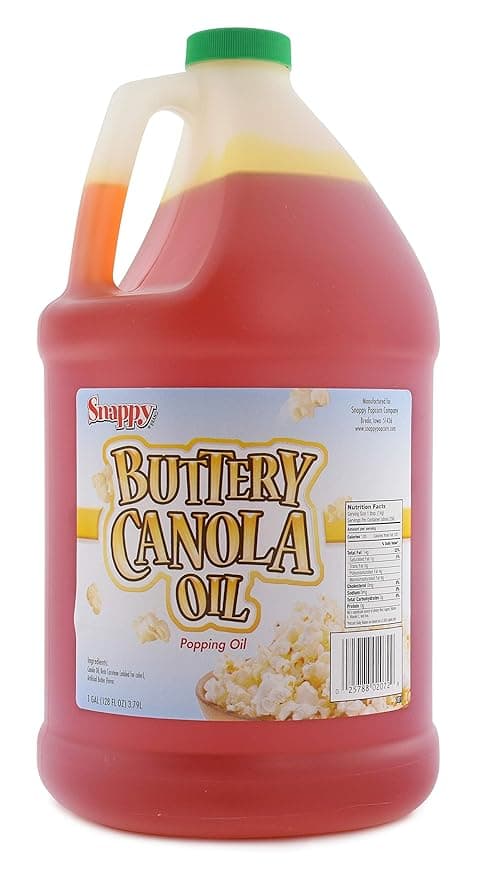 Snappy Buttery Canola Oil, Lower Fat Butter Flavored Popcorn Oil for Popcorn Machine and Stovetops Naturally Colored with Beta Carotene, 1 Gallon Size, Premium Cooking Ingredient - Image 1