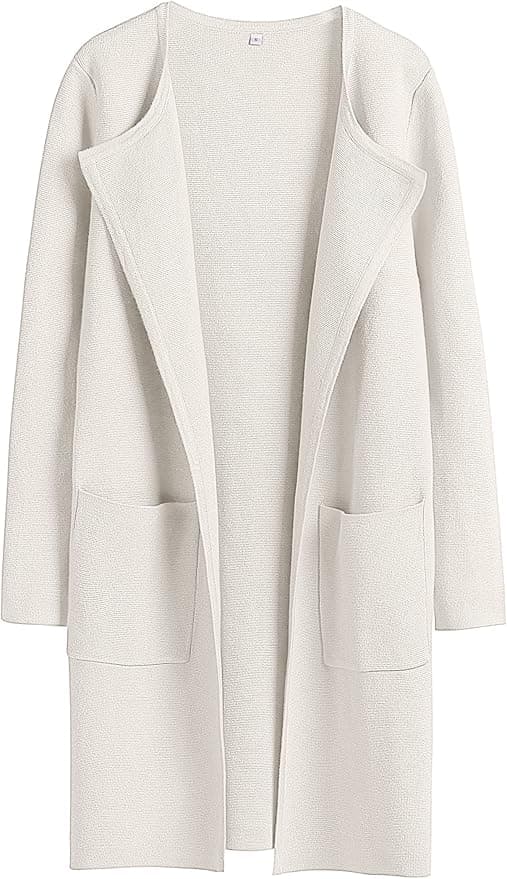 ANRABESS Women's Open Front Knit Lightweight Cardigan Casual Long Coatigan Sweater Lady Jacket Coat 2025 Fall Outerwear Off White Large - Image 1