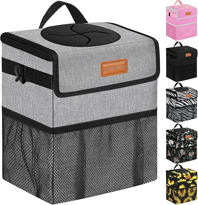 Car Trash Can Bin for Back Seat Leak Proof, Cute Car Trash Bag Hanging, Vehicle Trash Can for SUV Truck Van, Automotive Garbage Cans Front Seat Grey - Image 1