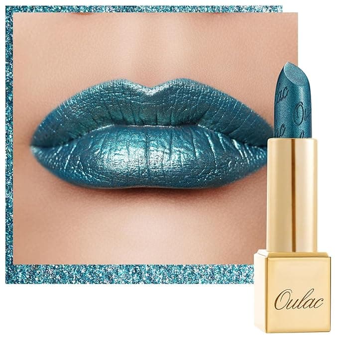 Oulac Metallic Green Lipstick for Women with Metallic 3D Shine, Lightweight Hydrating Formula, High-Impact Lip Color, Vegan Beauty, Full Coverage Lip Makeup, Turquoise (20 - Image 1