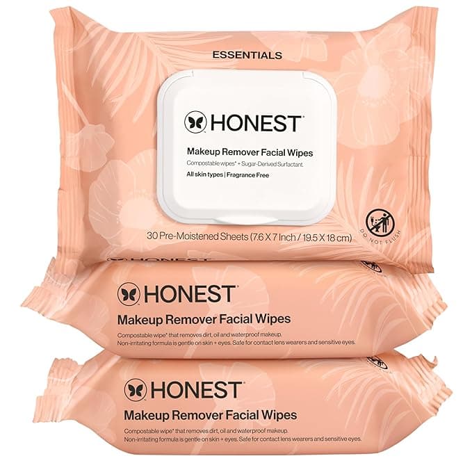 Honest Beauty Fragrance Free Cleansing Makeup Remover Facial Wipes | Plant Based, Hypoallergenic, Gentle for Sensitive Skin | 90 Count - Image 1