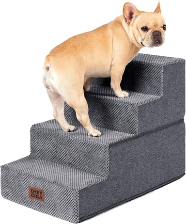 EHEYCIGA Dog Stairs for Bed 18" H, 4-Step Dog Steps for High Bed, Pet Steps for Small Dogs and Cats, Non-Slip Balanced Pet Ramp Indoor, Grey - Image 1