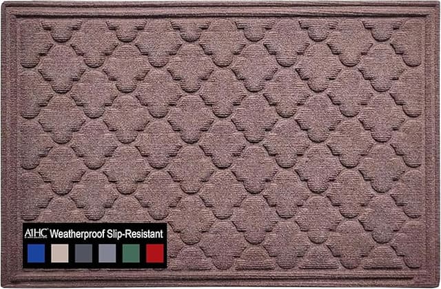 A1HC Durable Multi Purpose Door Mat, Heavy Duty Doormat, Indoor Outdoor, Easy Clean, Waterproof, All Weather, Patio, Garage, High Traffic Entrance, 24x36 Inches, Ogee Chocolate Brown
