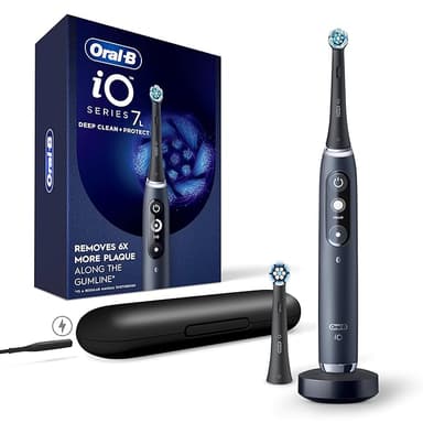 Oral-B iO Deep Clean + Protect Rechargeable Electric Toothbrush, Black with a iO Series 7 Toothbrush, 2 Replacement Brush Heads, and a Charging Travel Case - Image 1