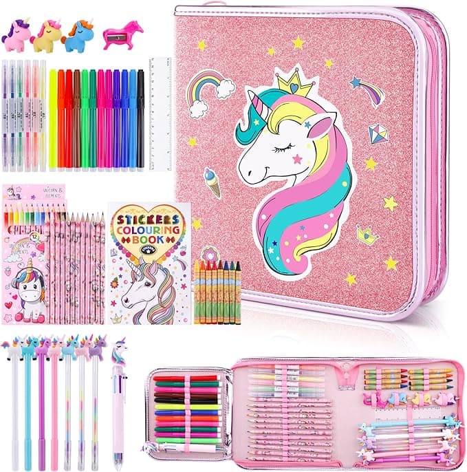 53PCS Fruit Scented Markers Set - Art Coloring Drawing Kits for Kids with Unicorn Pencil Case, Art Supplies for Kids Ages 4 6 8,Stationary Set Pencil,Crayon&Markers Stuff,Birthday Gifts Toys for Girls - Image 1
