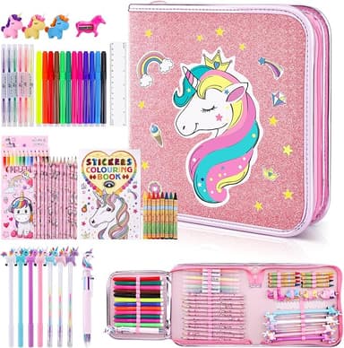 53PCS Fruit Scented Markers Set - Art Coloring Drawing Kits for Kids with Unicorn Pencil Case, Art Supplies for Kids Ages 4 6 8,Stationary Set Pencil,Crayon&Markers Stuff,Birthday Gifts Toys for Girls - Image 1