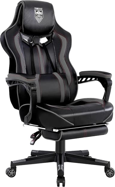 Vonesse Gaming Chair, Computer Office Chair with Footrest,Reclining Gaming Chairs for Adults, Big and Tall Ergonomic Gaming Chair with Lumbar Support (Gray/Black - Image 1