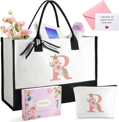 TRSODD Birthday Gifts for Women Mothers Day Gifts for Mom Wife Grandma Daughter Sister Teacher Tote Bag and Makeup Bag Set R - Image 2