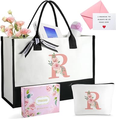TRSODD Birthday Gifts for Women Mothers Day Gifts for Mom Wife Grandma Daughter Sister Teacher Tote Bag and Makeup Bag Set R - Image 1