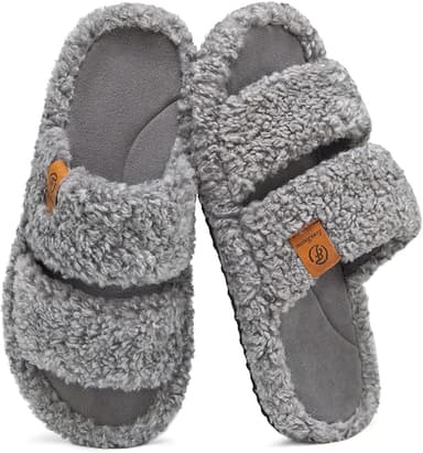 EverFoams Womens Fuzzy Open-toe Slippers Soft Comfy Memory Foam Indoor House Shoes - Image 1