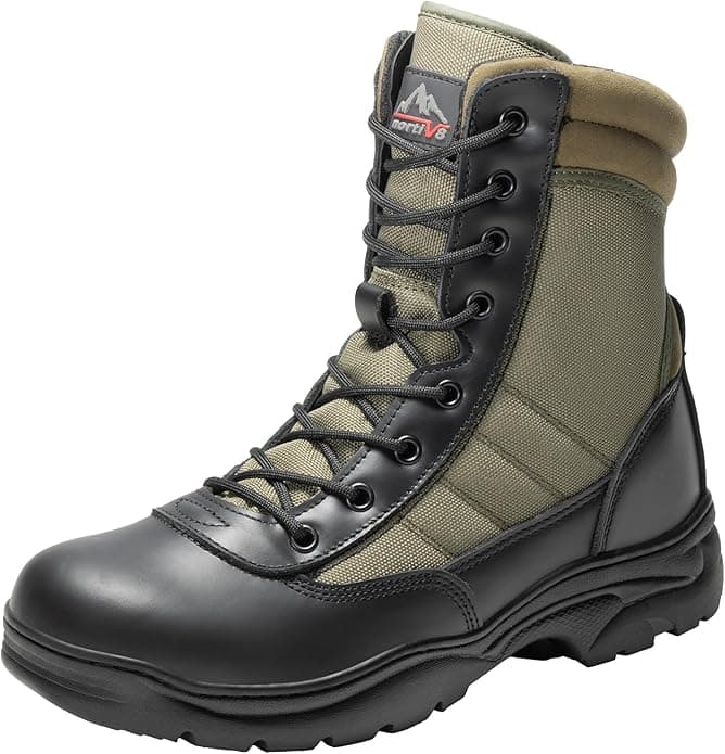 NORTIV 8 Men's Military Tactical Work Boots Side Zipper Leather Motorcycle Combat Boots Trooper - Image 1