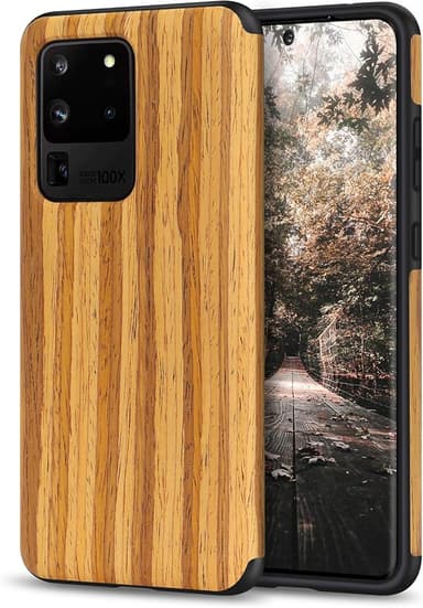 Tasikar Compatible with Samsung Galaxy S20 Ultra Case Easy Grip Wood Grain Design Case (Teak - Image 1