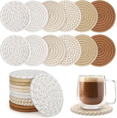 12 Pcs Boho Drink Coasters,Minimalist Cotton Handmade Woven Absorbent Drink Coasters,Heat Resistant Cotton Coasters for Coffee Table, Kitchen, Home Decoration - Image 1