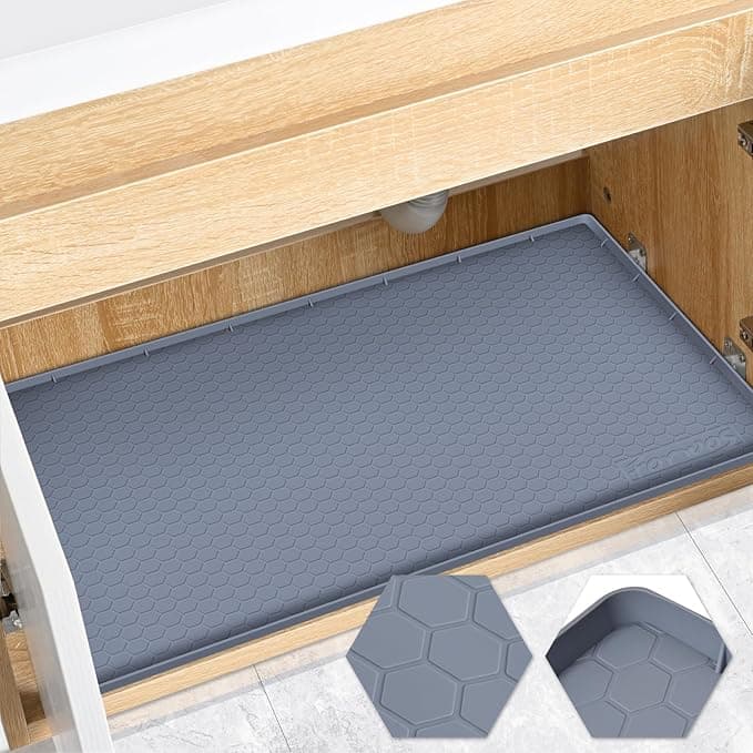 Waterproof Under Sink Mat 34" x 22", Silicone Cabinet Liner, Rubber Protector for Kitchen and Bathroom, Keeps Cabinets Clean, Dry, and Organized (Grey - Image 1