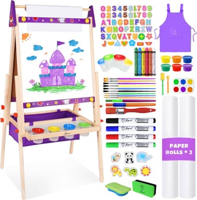 Joyooss Art Easel for Kids Easel for Toddlers,Adjustable Standing Wooden Toddler Easels Kid Whiteboard & Chalk Board Kids Dry Erase Board,Art Easel for Kid Age 2-4 4-8 9-12 Drawing Easels - Image 2