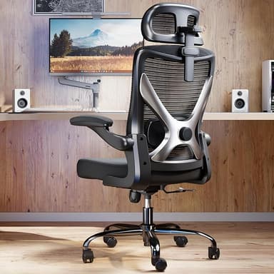 Ergonomic Office Chair - X-Shaped Computer Desk Chair Comfy, Gaming Chair, Office Chair with Lumbar Support, Mesh Office Chairs with Headrests, Desk Chair for Long Hours (Black Silver - Image 1