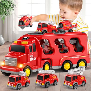 5 in 1 Fire Truck Cars for Toddlers 3-5, Boy Car Truck Toys with Light Sound, Birthday Gifts for 3 4 5 6 Year Old Boy - Image 2