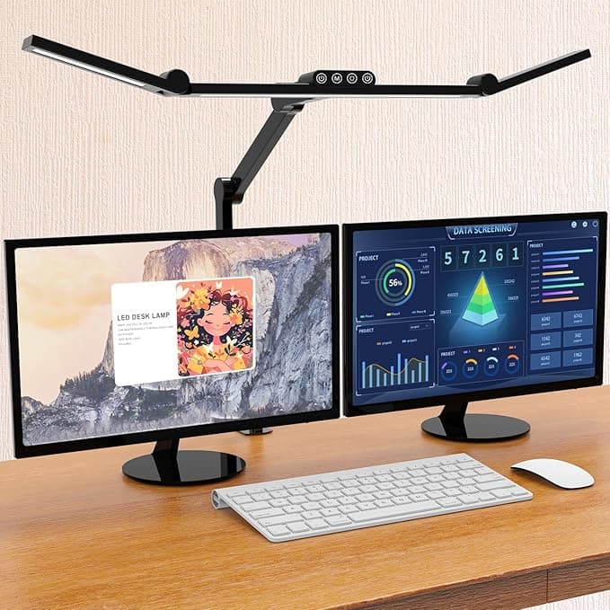 Micomlan Led Desk Lamp with Clamp, Architect Desk Lamp for Home Office with Atmosphere Lighting, 24W Ultra Bright Auto Dimming Computer Light Stepless Dimming and Tempering LED Table Light - Image 1