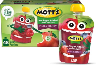 Mott's No Sugar Added Mixed Berry Applesauce, 3.2 Oz Clear Pouches, 48 Count (4 Packs Of 12), Good Source Of Vitamin C, No Artificial Flavors - Image 2