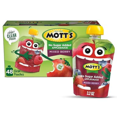 Mott's No Sugar Added Mixed Berry Applesauce, 3.2 Oz Clear Pouches, 48 Count (4 Packs Of 12), Good Source Of Vitamin C, No Artificial Flavors - Image 1