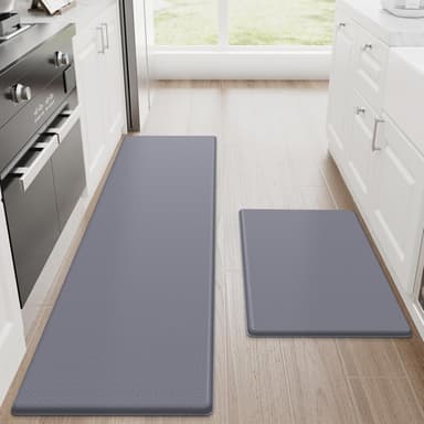 StepRite Kitchen Mats, 2PCS Kitchen Rugs, Cushioned Anti Fatigue Kitchen Mats for Floor, Non-Slip Standing Desk Mat, Waterproof Kitchen Rug Set for Kitchen, Floor, Office, 17.3"x30"+17.3"x59", Grey - Image 2