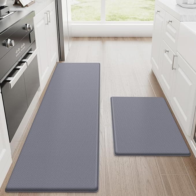 StepRite Kitchen Mats, 2PCS Kitchen Rugs, Cushioned Anti Fatigue Kitchen Mats for Floor, Non-Slip Standing Desk Mat, Waterproof Kitchen Rug Set for Kitchen, Floor, Office, 17.3"x30"+17.3"x59", Grey - Image 1