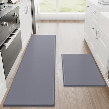 StepRite Kitchen Mats, 2PCS Kitchen Rugs, Cushioned Anti Fatigue Kitchen Mats for Floor, Non-Slip Standing Desk Mat, Waterproof Kitchen Rug Set for Kitchen, Floor, Office, 17.3"x30"+17.3"x59", Grey - Image 1