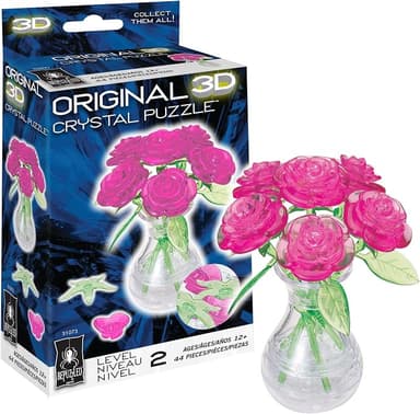 BePuzzled | Roses in Vase Original 3D Crystal Puzzle, Ages 12 and Up, Pink - Image 1